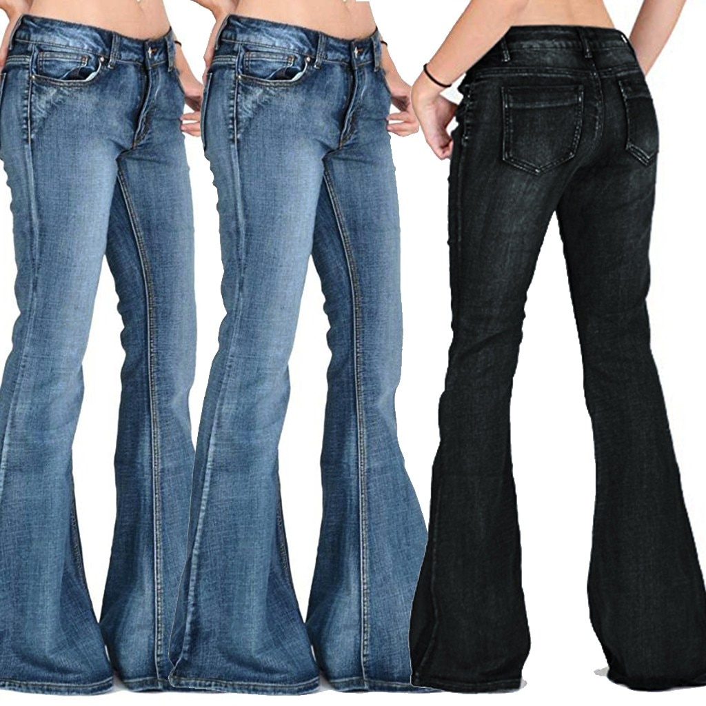Women Destoryed Flare wide leg jeans woman plus size Button Waist Bell Bottom Denim Pants jean dzinsy damskie dzwonyg2